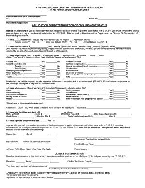 Application for Determination of Civil Indigent Status St Lucie  Form