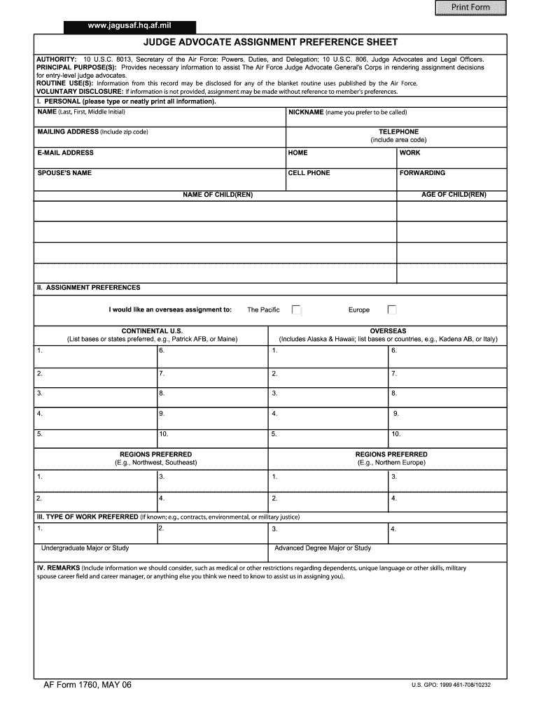 AF Form 1760  Air Force