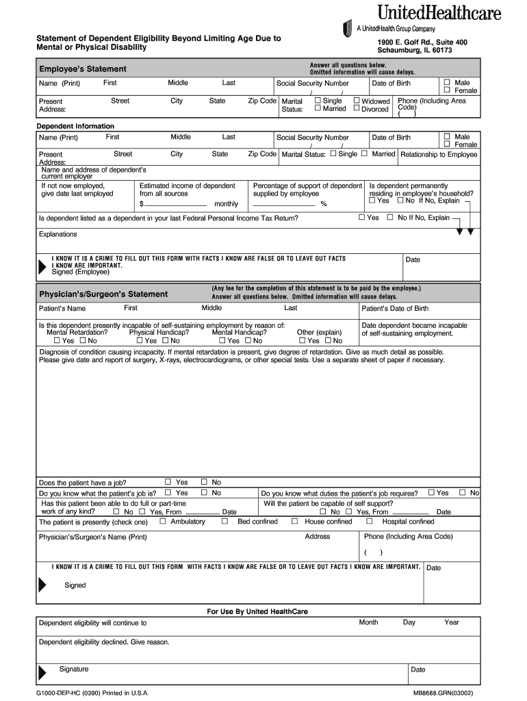 Uhc Disabled Dependent Form