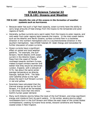 Staar Science Tutorial 32 Tek 8 10c Oceans and Weather Answer Key  Form