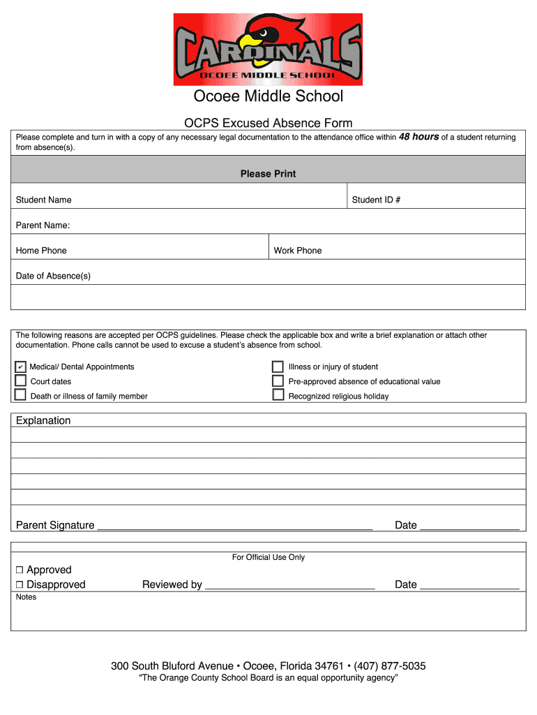 Ocps Excused Absence Form