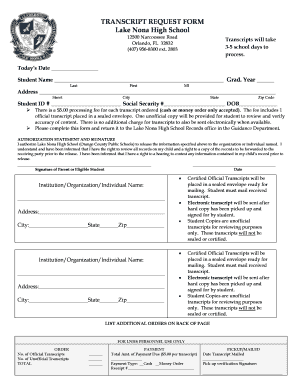 Lake Nona High School Transcript Request  Form
