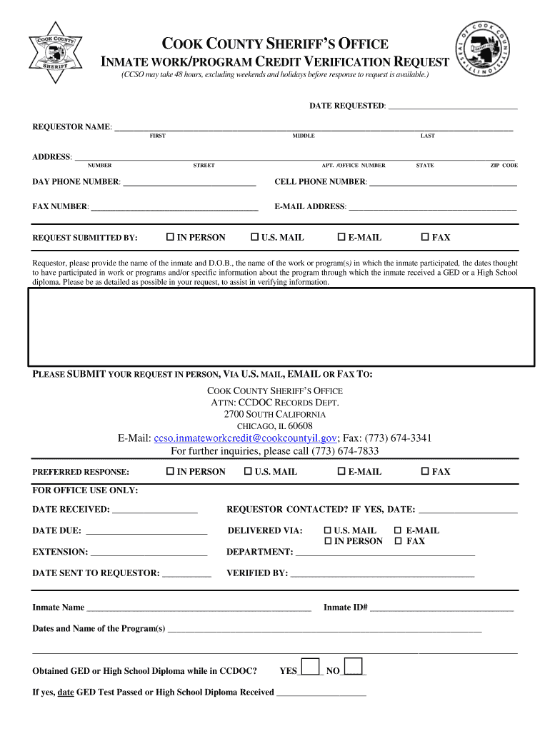 Cook County Jail Send Money Form Fill Out and Sign Printable PDF