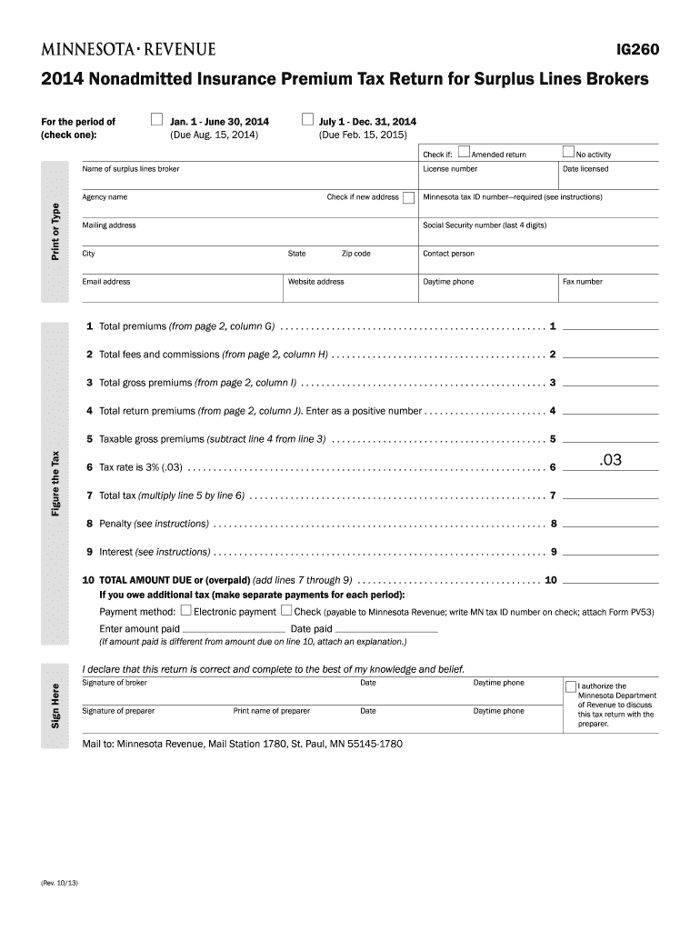  Minnesota Form Ig260 2014