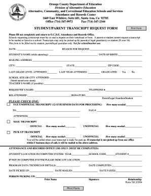 Transcript Request Form Orange County Department of Education Ocde