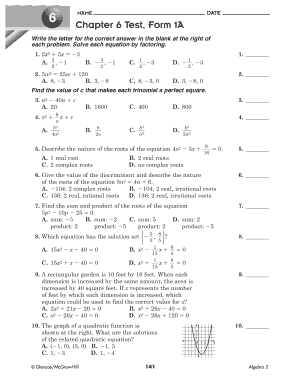 Test Form 1a Answers 6th Grade