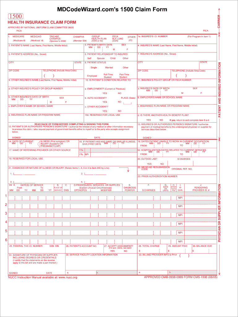 CMS 1500 Claim Form TRICARE Overseas