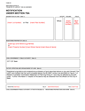 Section 70A Notification Form N1 Customer Example City of Swan