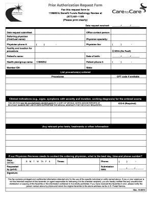 Radiology Prior Authorization Request Form 1199SEIU Funds