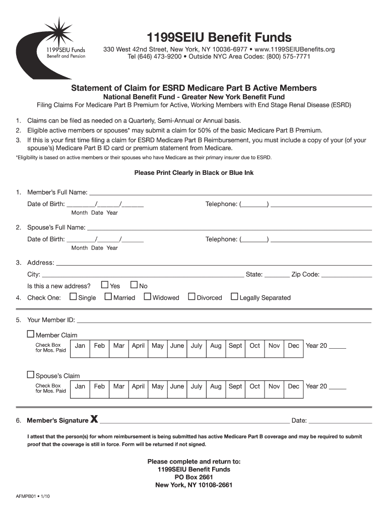  1199 Medicare Reimbursement Form 2010-2024