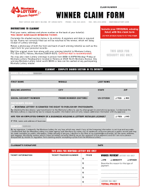  Montana Lottery Claim Form 2014