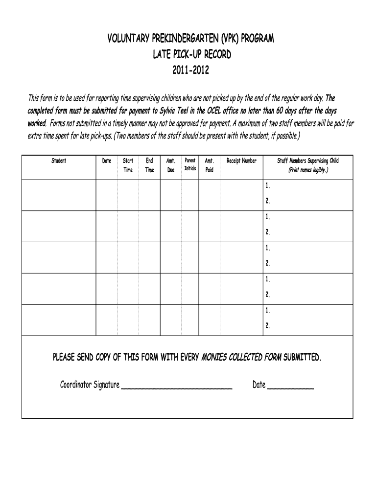  Authorized Pick Up Child Form 2011-2024