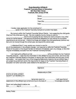 Guardian Affidavit for School Admission  Form