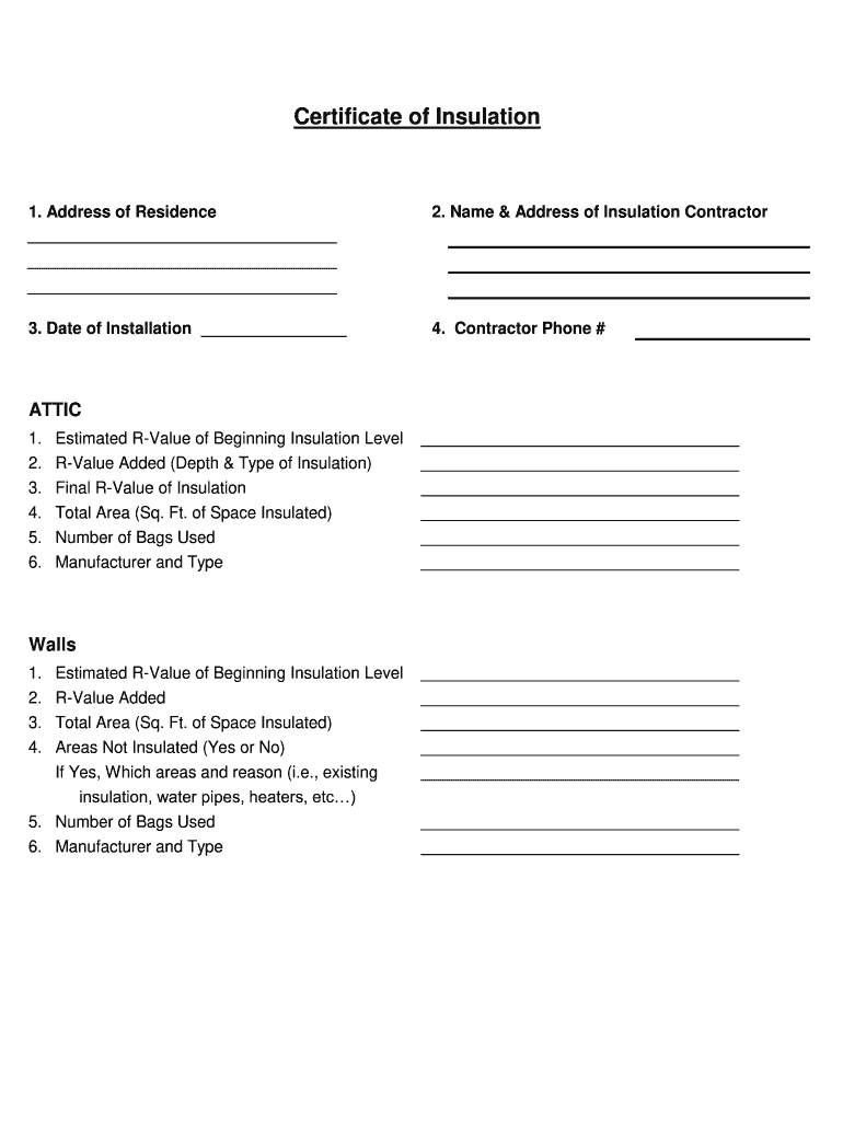 Certificate of Insulation Flathead Electric Cooperative  Form