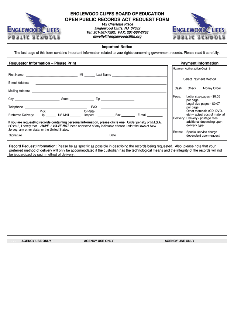 Opra Request Englewood  Form