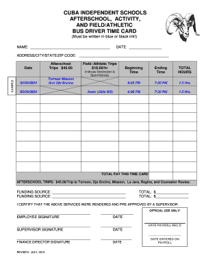 Bus Driver Timesheet  Form