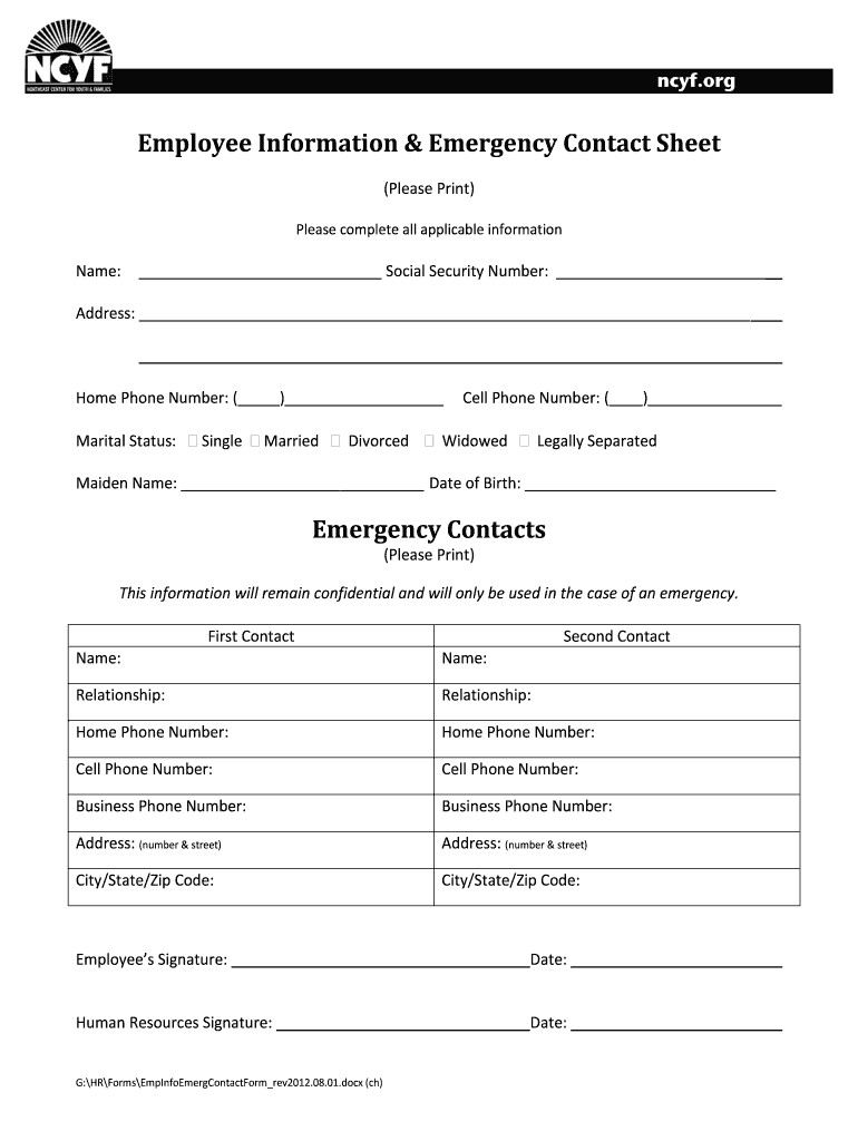  Canadian Emergency Contact Form 2012-2024