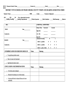 School Vision Screening Form