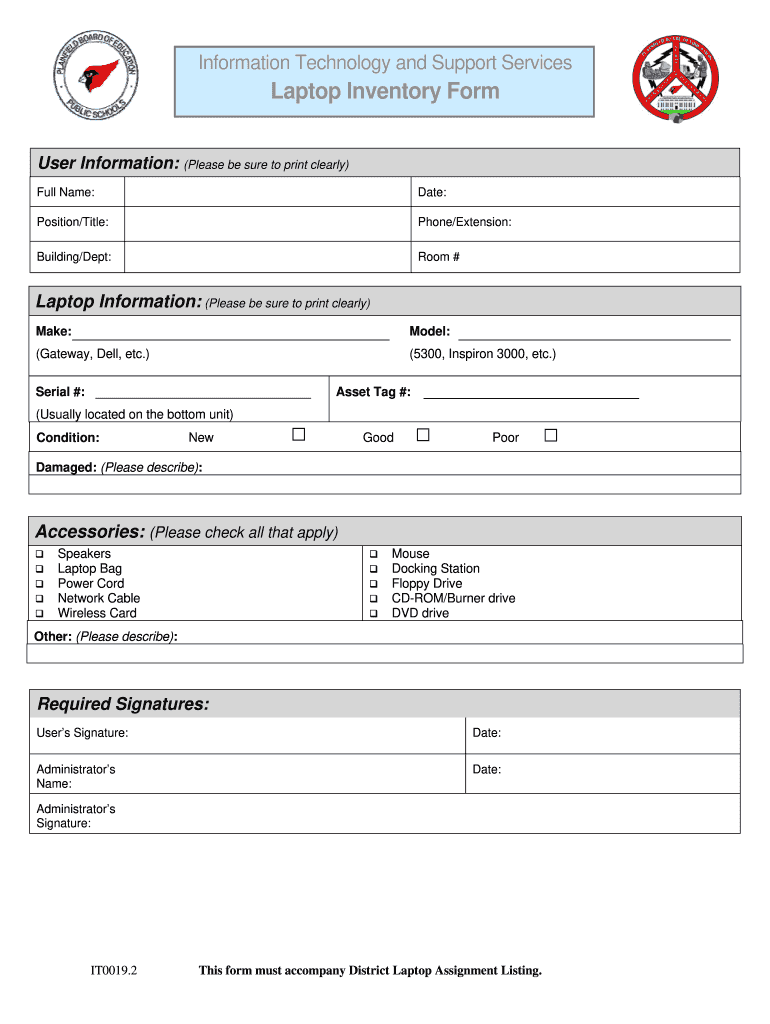 Laptop Inventory Form Plainfieldnjk12