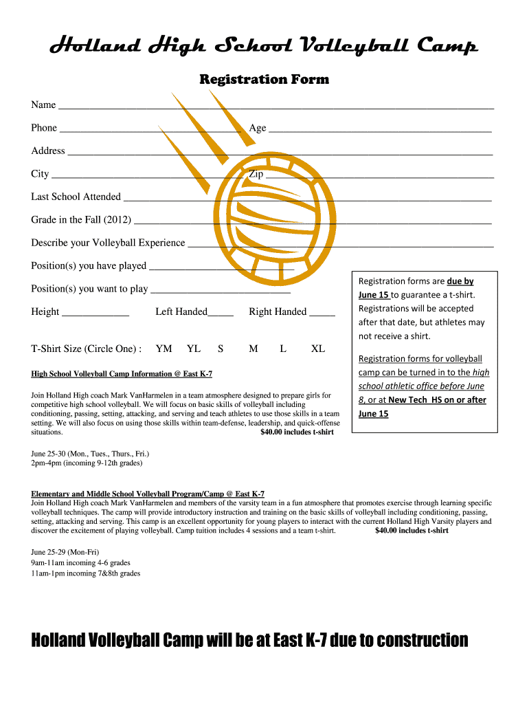 Volleyball Camp Registration Form