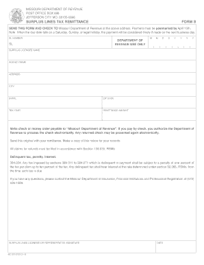 Surplus Lines Tax Remittance Missouri Department of Insurance Insurance Mo  Form