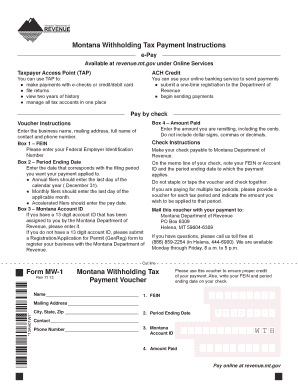 Form MW 1 Payment Voucher for Web Montana Revenue Mt