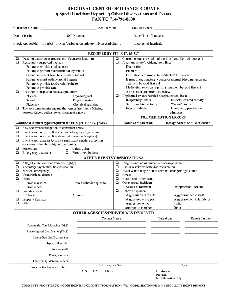 Orange County Incident Report  Form