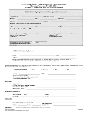 State of Montana Montana Department of Transportation Driveway Approach Application Permit  Form