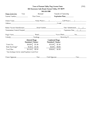 Putnam Valley Ny Dog License Form