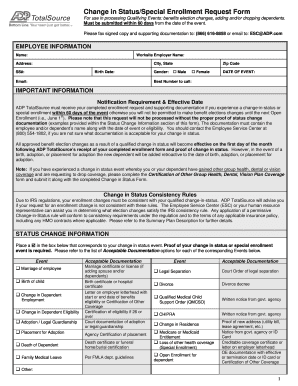 Change in StatusSpecial Enrollment Request Form RedPeak