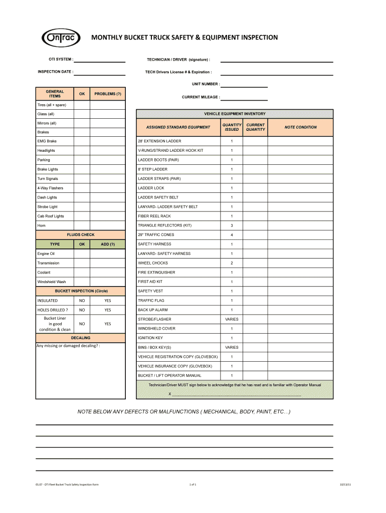  Bucket Truck Inspection Checklist 2011-2024