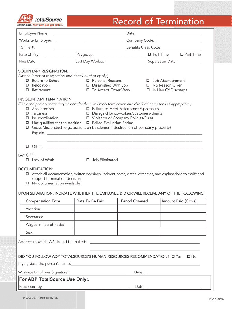 Adp Termination Form