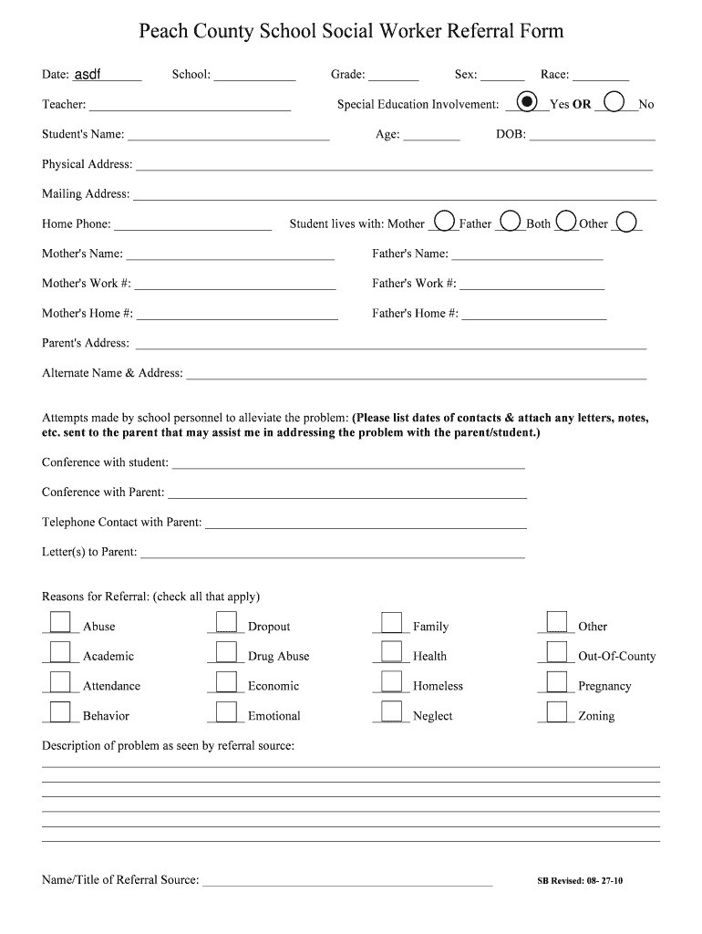 Get and Sign Social Work Referral Form Template 2010-2022
