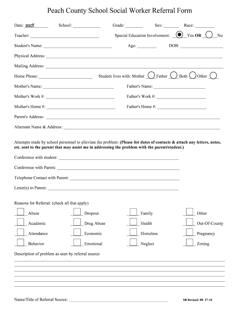  Social Work Referral Form Template 2010-2024