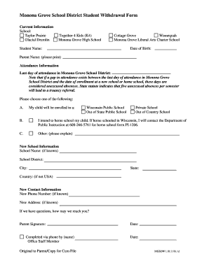  School Withdrawal Form 2011-2024