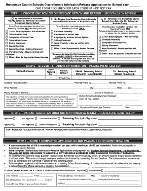 Buncombe County Schools Discretionary AdmissionRelease Buncombe K12 Nc  Form