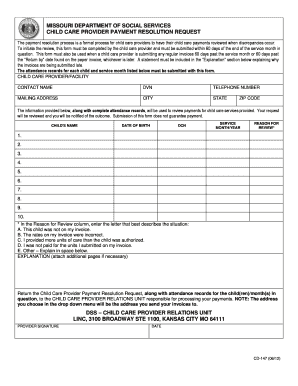 Childcare Resolution Payment Form Cd 147