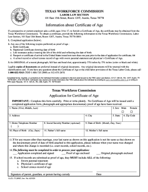 Form LLCL 72 Information for Certificate of Age