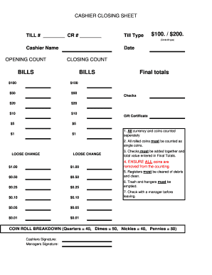 Cashiers Countdown Sheetxls  Form