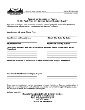 Nebraska Central Registry Expungement  Form