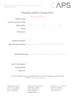 CAPS Employee Change of Address Form