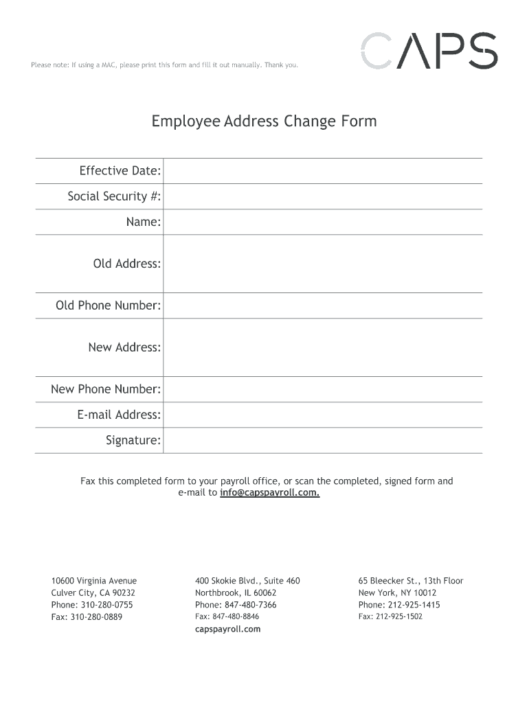 Caps Payroll State ID Number  Form