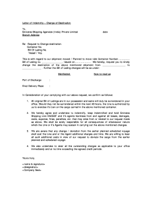 Request Letter for Change of Destination  Form