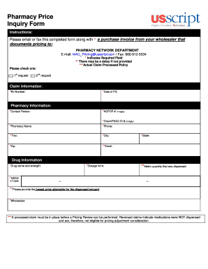 Pharmacy Price Inquiry Form