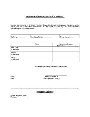 Specimen Signature Format for Treasury Rajasthan