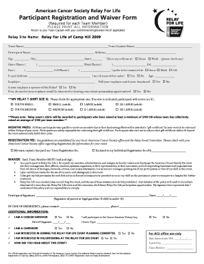Blank Relay for Life Intake Form