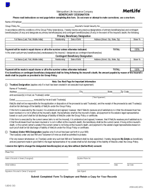 Metlife Beneficiary Designation Form Jy6004