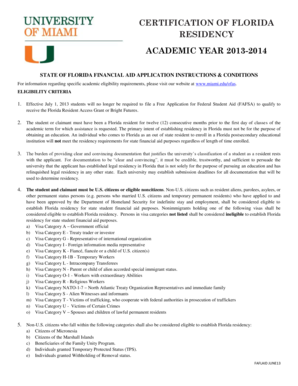 Certification of Florida Residency University of Miami Umshare Miami  Form