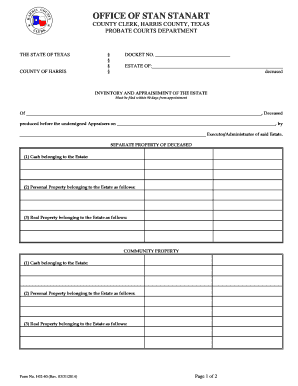  Inventory and Appraisement Form Harris County 2014