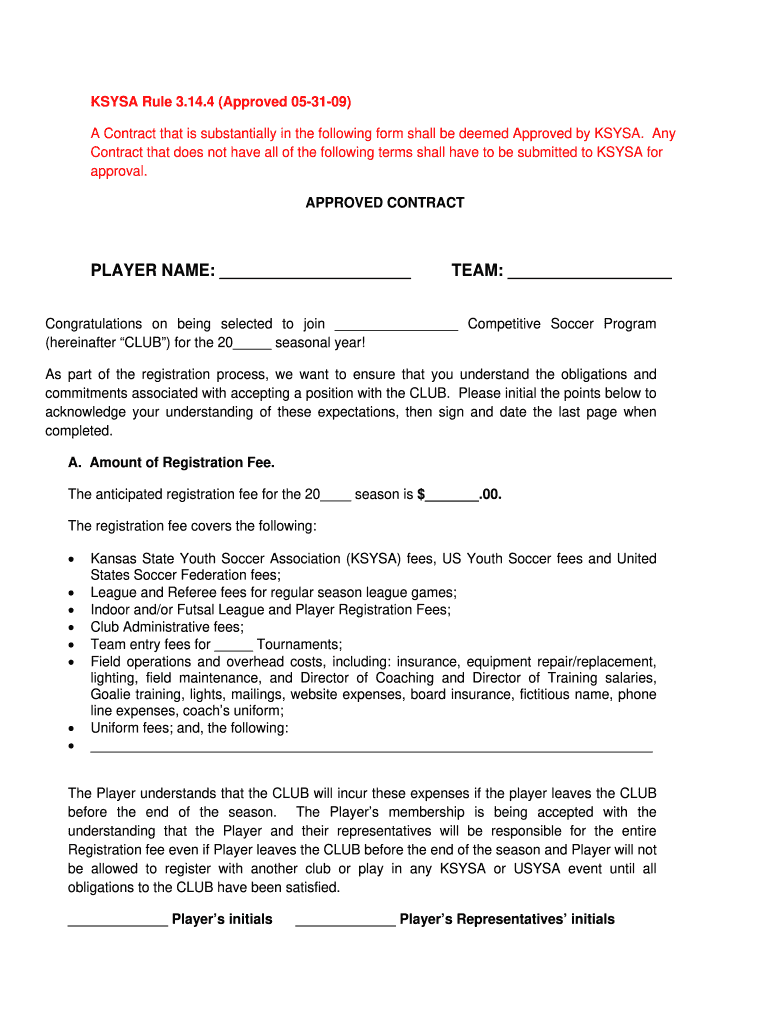 Football Contract Template  Form